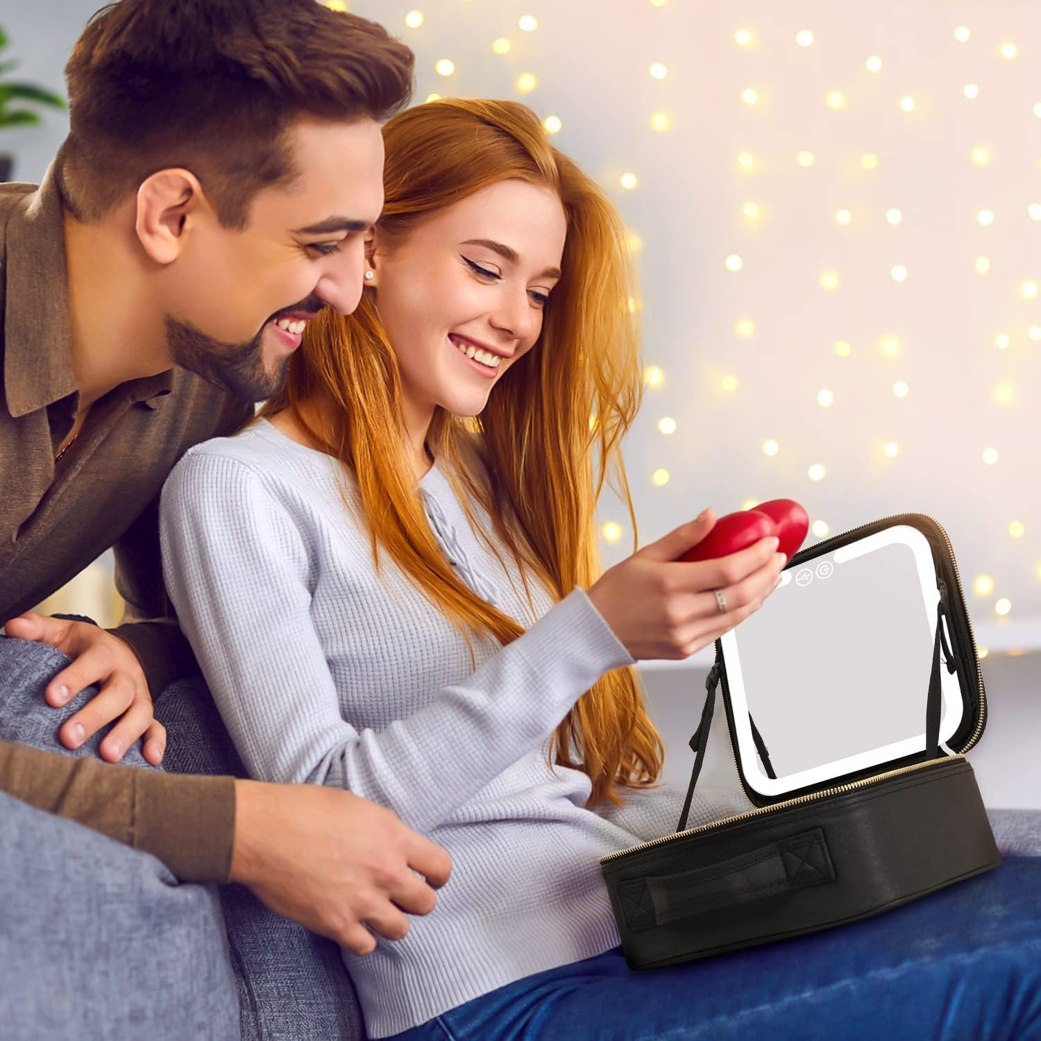 Travel Makeup Bag with LED Lighted Make up Case with Mirror 3 Color Setting Cosmetic Makeup Box Organizer Vanity for Women Beauty Tools Accessories Case Rechargeable, Black, Travel Makeup Bag image number 6