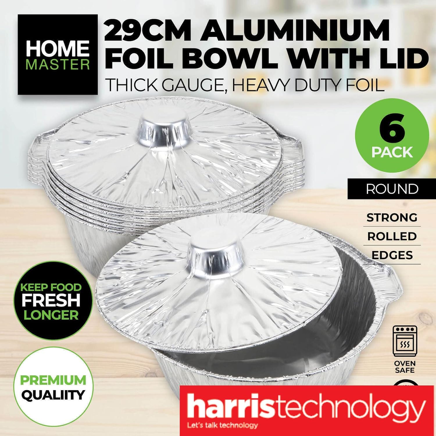 [6PK] Home Master Aluminium Foil Bowls & Lids Oven Freezer Safe 29Cm*12Cm 11.5Inch Ideal for Food Takeaways and as Baking Pans for Pies, Cake, Cookie, and Cheesecake image number 3