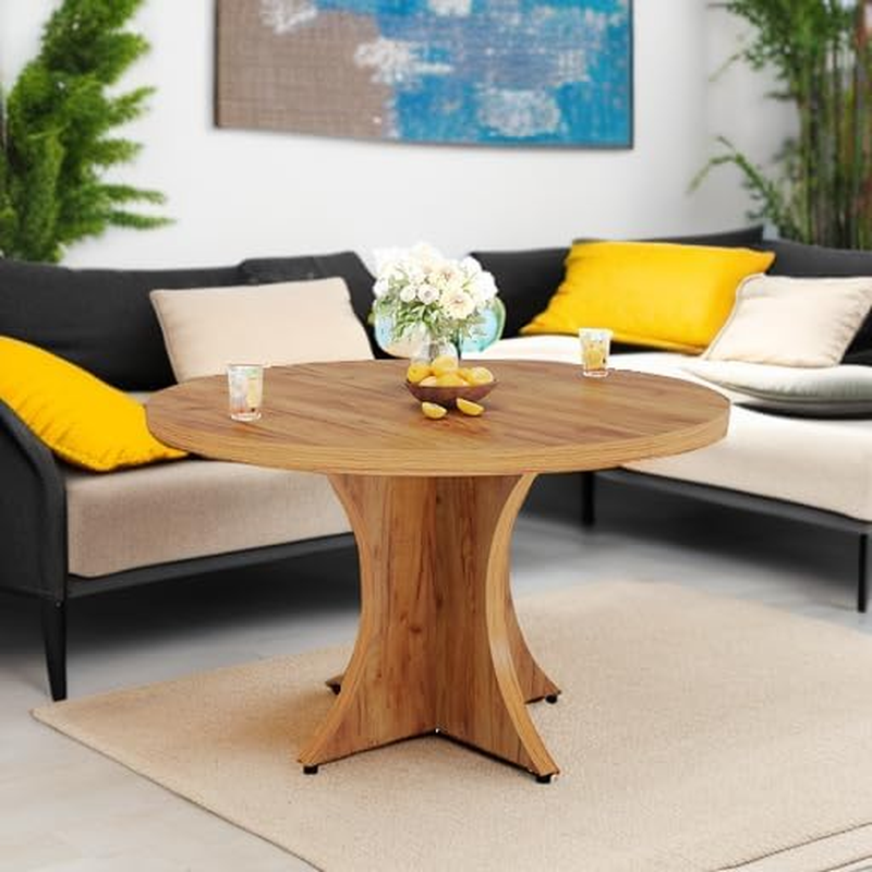 Tribesigns 120Cm round Dining Table for 4-6, Farmhouse Kitchen Table, Wood Dining Table with Pedestal Base, Small Dinner Table for Dining Room,Living Room, Small Space, Brown image number 1