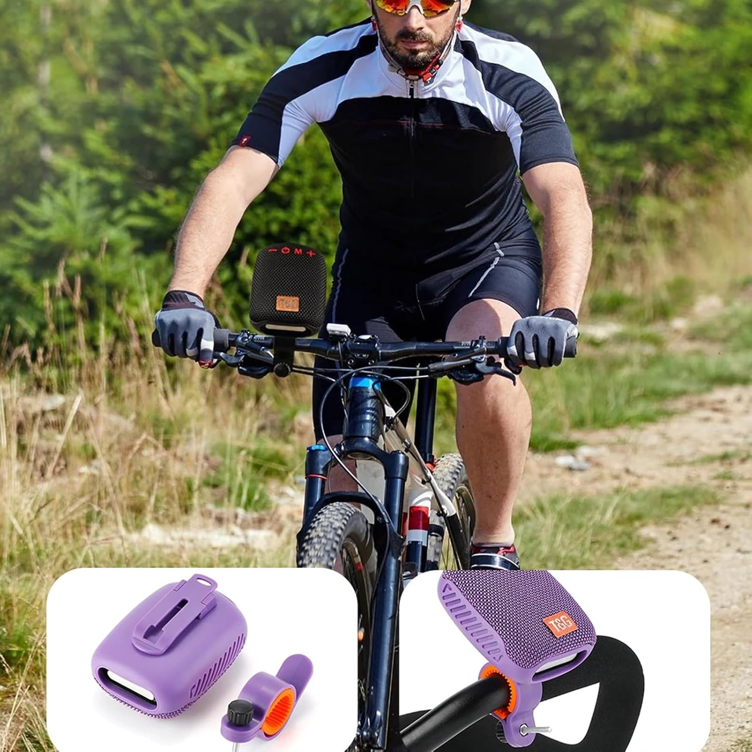 Bike Bluetooth Speaker, Dual Pairing Wireless Speaker, Portable Waterproof Shower Speaker with FM Radio Memory Card Support for Cycling Hiking (Black) - Black image number 6