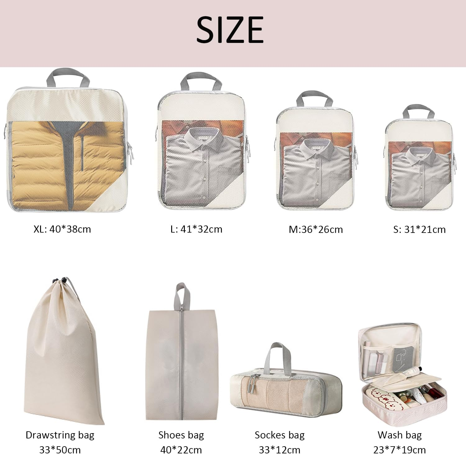 Packing Cubes Compression Packing Cubes for Travel, JOYCHER Travel Packing Organisers Cubes Accessories Mesh Compression Bags Luggage for Man & Women Suitcases - 4Pcs-Blue image number 7