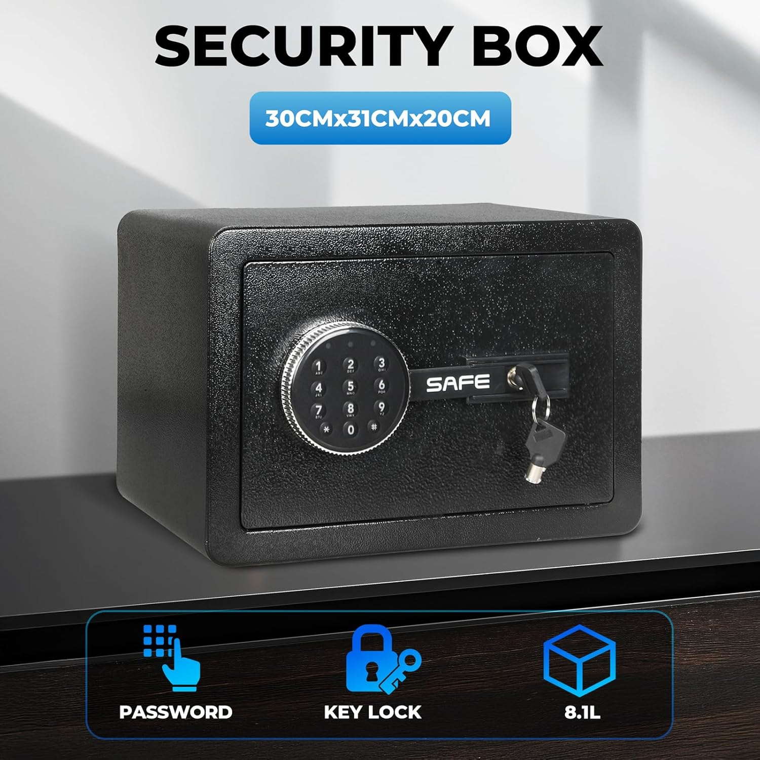 8.1L Small Safes for Home, Hotel Safes Security Home Safe Lock Box with Digital Keypad Safe Box, Cabinet Safe for Dorm Hotel Office Cash Document Jewelry image number 5