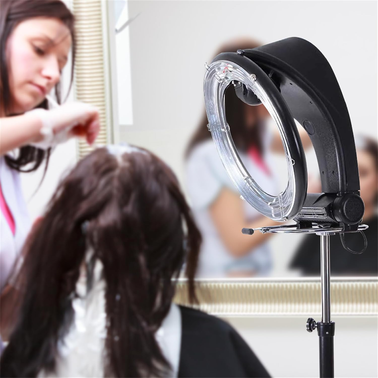 1 PC Standing Hair Dryer Accelerator Colour 360 Rotating Halo Rolling Adjustable Height 110-165Cm Salon Equipment 2.2M Cord Length Timed Temperature Adjustment image number 1