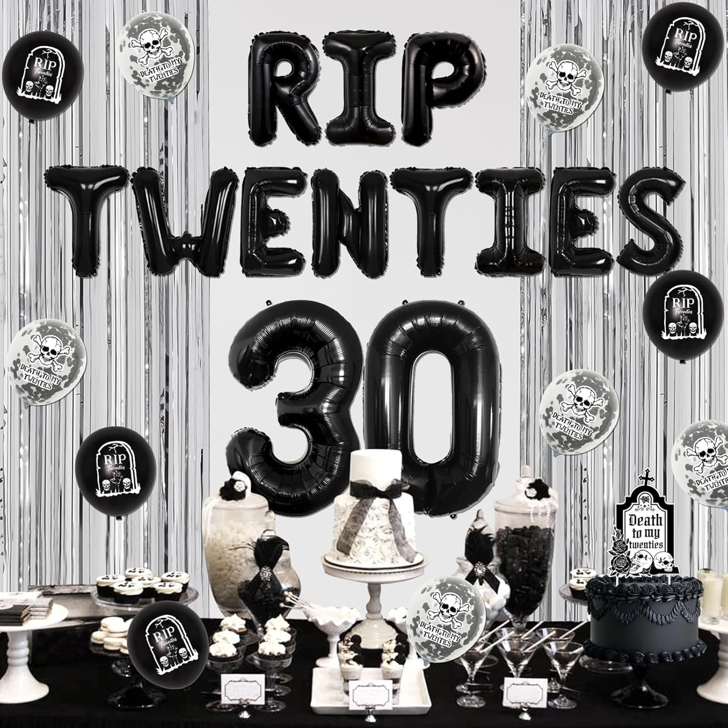 RIP TWENTIES Balloons, Black RIP TWENTIES 30Th Balloons Banner Birthday Party Supplies for Death to My 20S RIP Twenties RIP Funny 30Th Birthday Decorations image number 3