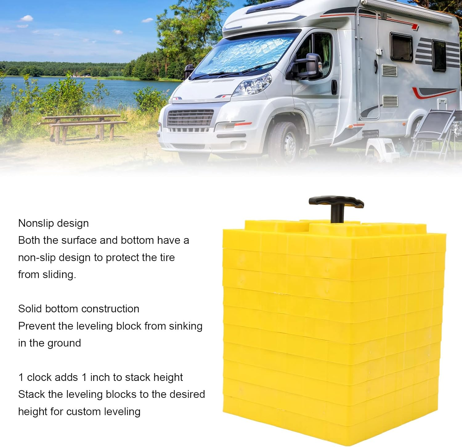 Wheels Leveling Blocks, Heavy Duty Rv Leveling Blocks and Chocks anti Slip Pads Design for Leveling Single and Dual Wheels, Levelers 10 Pack with Carrying Bag image number 4