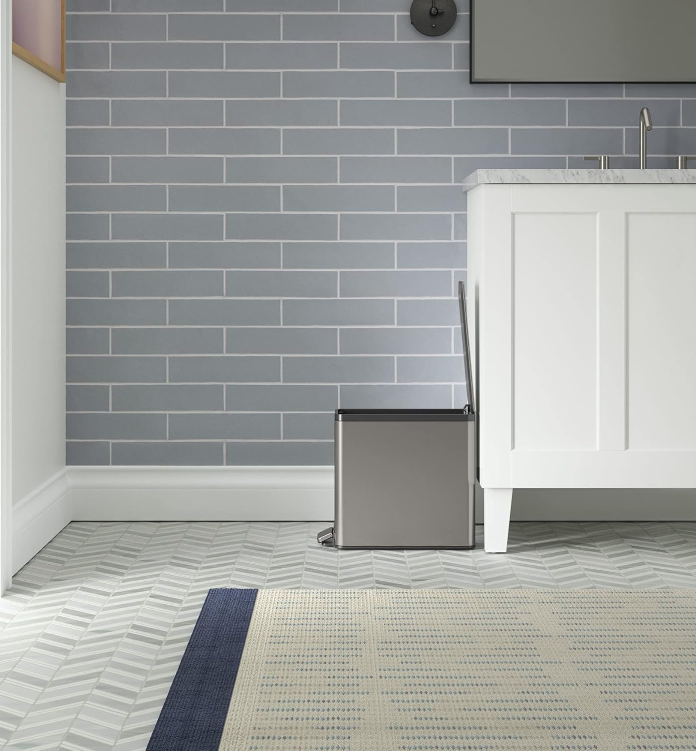 Kohler 20957-ST Bathroom, 2.5 Gallon Small Trash Can with Quiet-Close Lid and Hand Free Foot Pedal, Stainless Steel image number 6