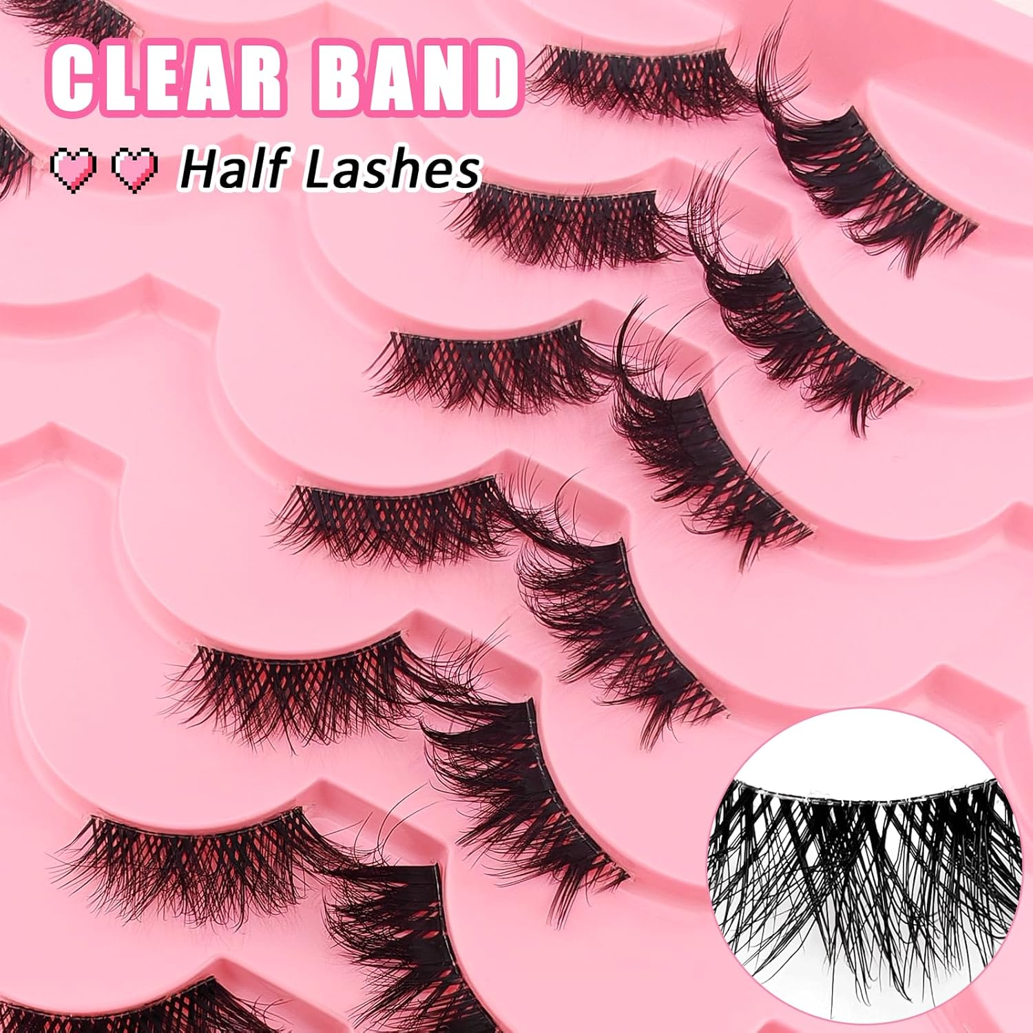 14 Pairs Clear Band Half Eyelashes, Cat Eye, 2 Styles Mixed 12 Mm Short Cat Eye Artificial Eyelashes, Natural Look, 1/2 Corner False Eyelashes, 3/4 Corner Eyelashes (14P-CZ05+29) image number 2