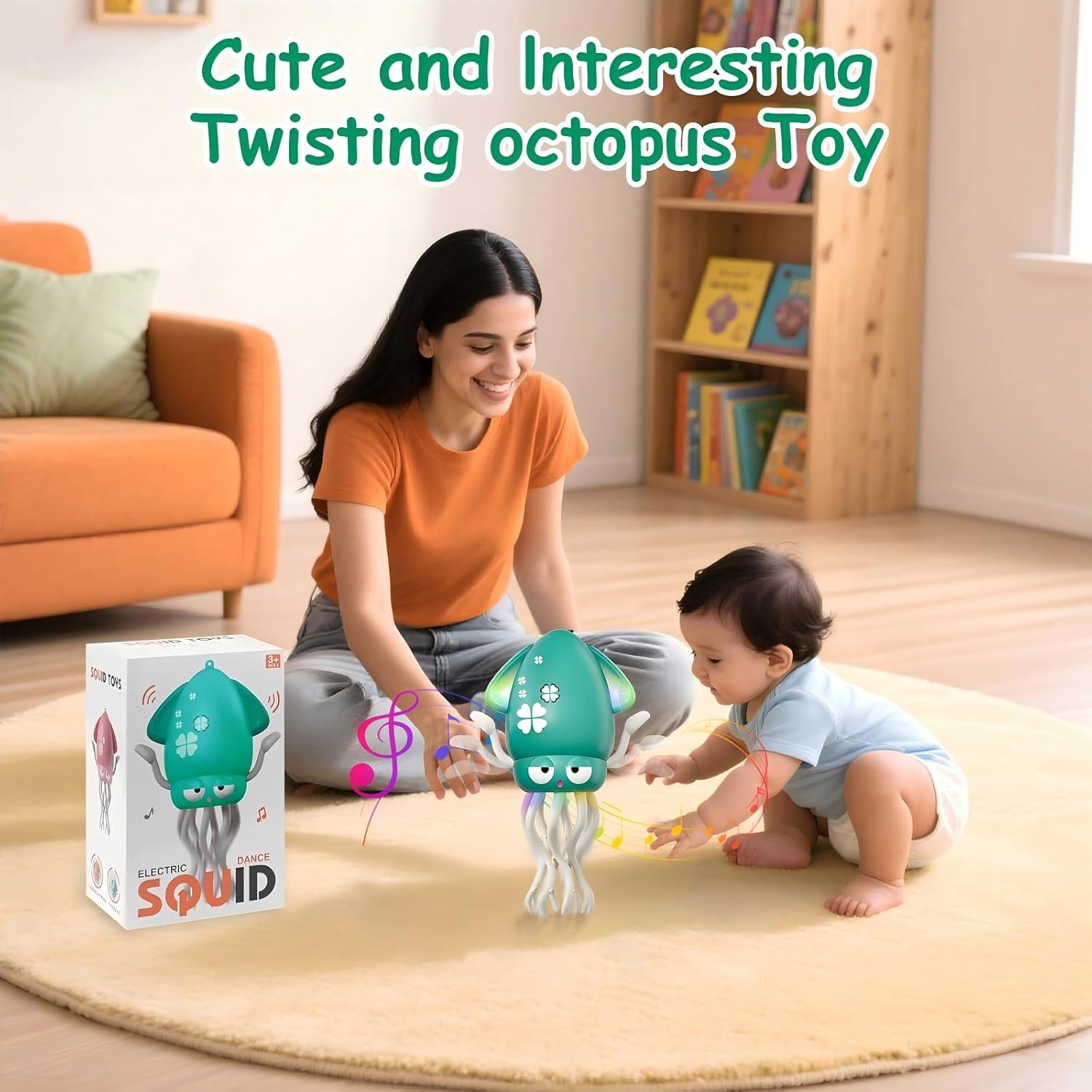 Dancing Octopus Toy, USB Rechargeable Magic Dancing Squid, Electric Crawling Musical Baby Toy with LED Lights & Music, Perfect Christmas Birthday G IFT for Infants Kids 3+ (Green) - Dancing Squid Green image number 6