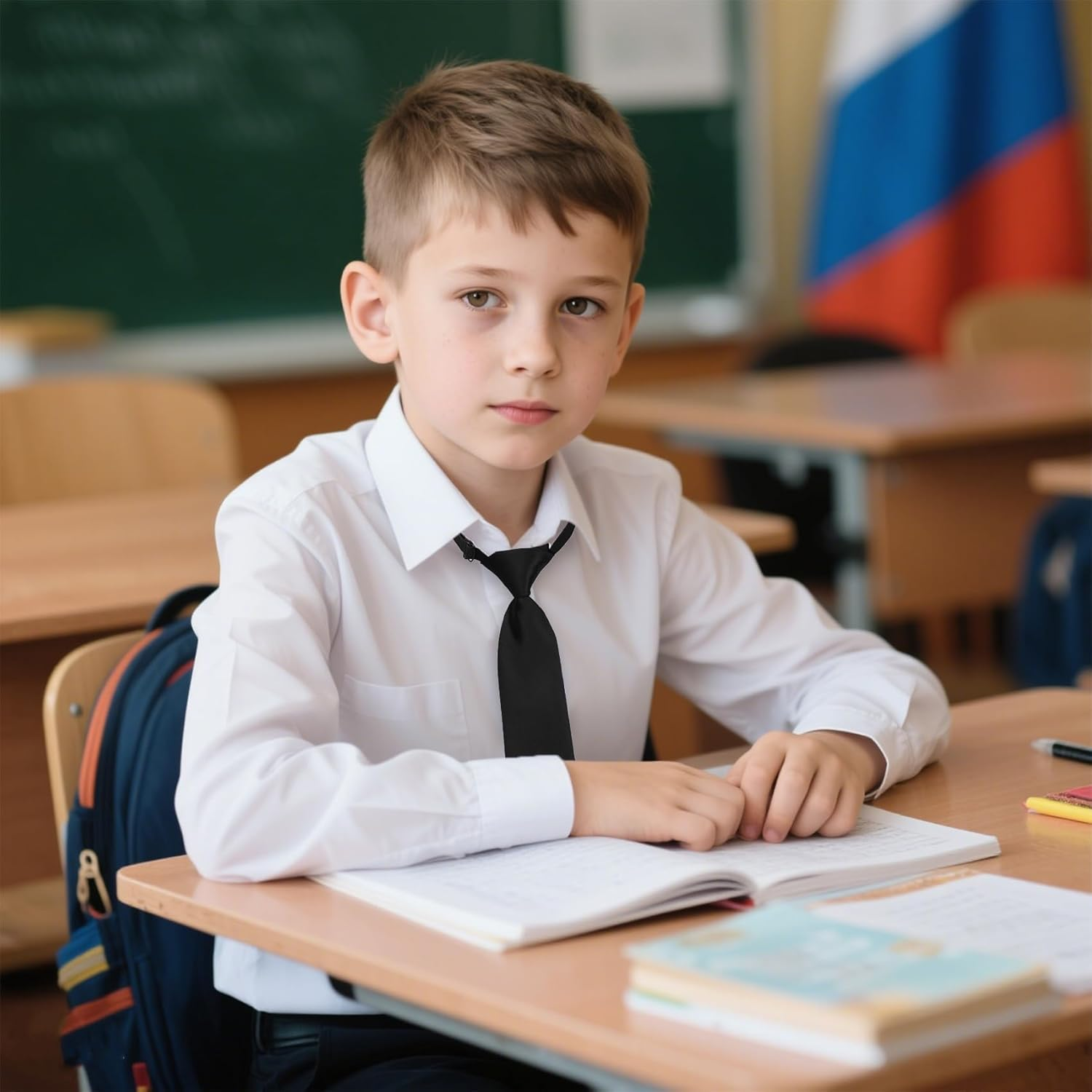 OJIOUI 1Pcs Boys Ties Boy'S Necktie Solid Color Pre-Tied Adjustable Neck Strap Tie for Wedding Graduation School Uniforms - Navy Blue image number 5