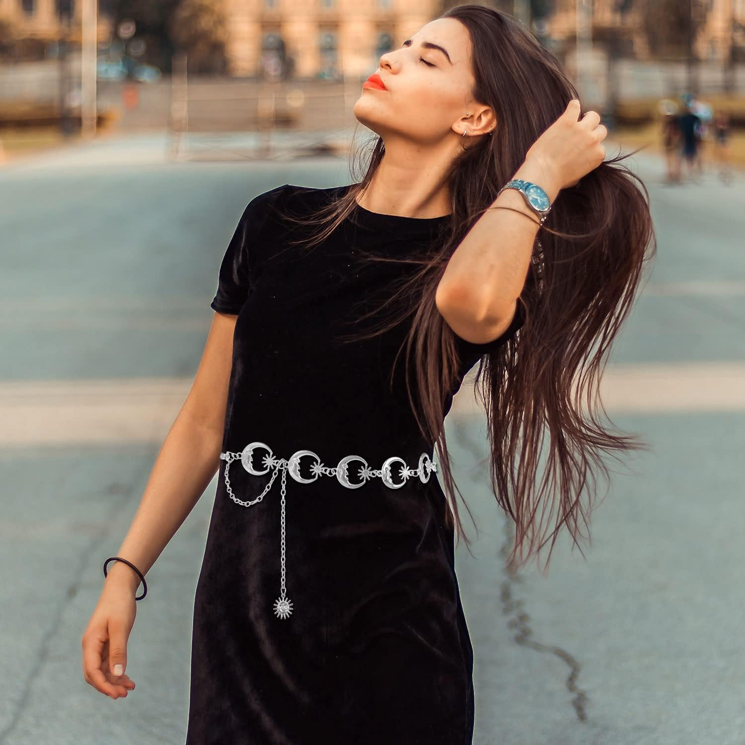 FIORETTO Chain Belt for Women Metal Waist Chain Fashion Multilayer Chain Belts for Dress, Silver, One Size image number 3