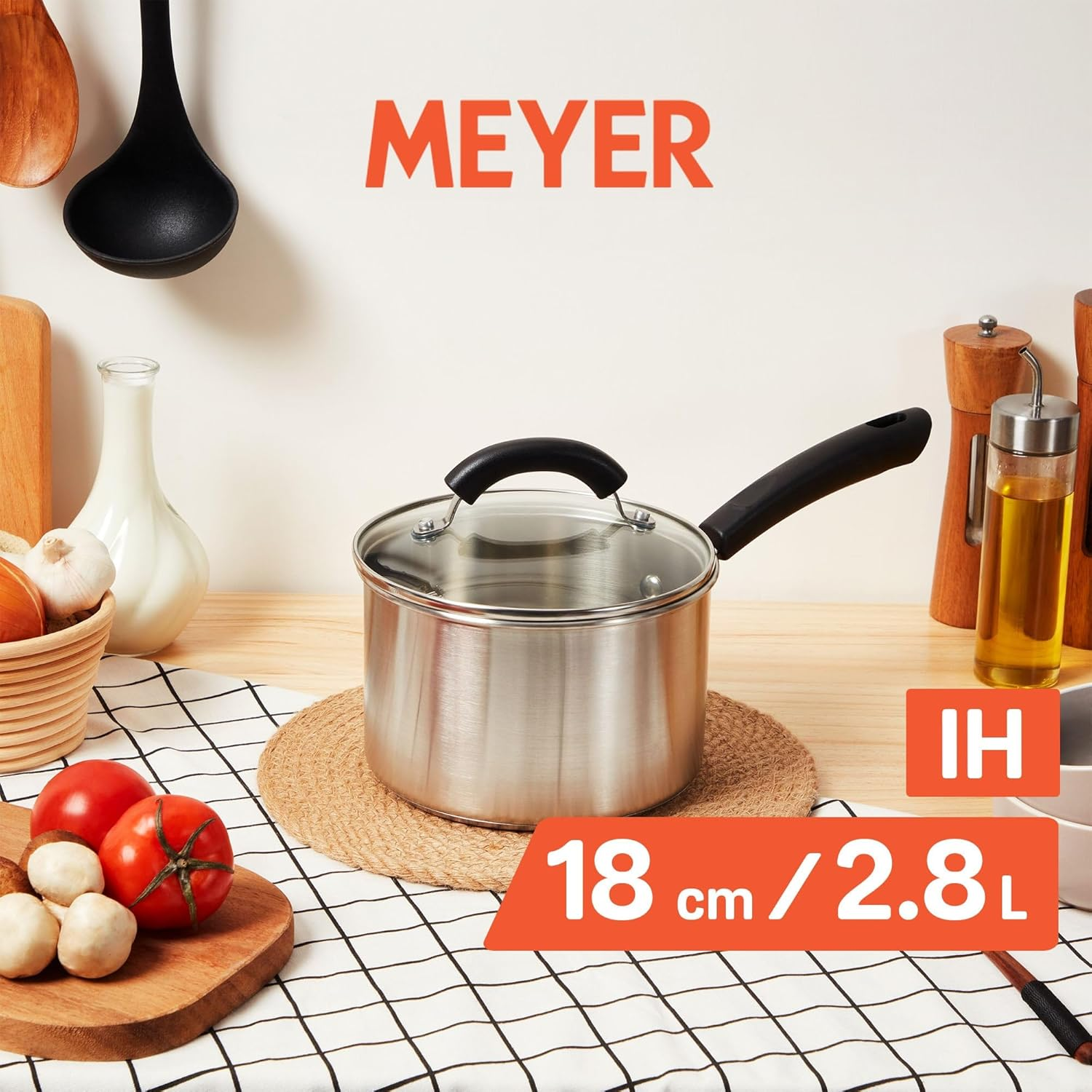 Meyer Centennial Stainless Steel 18Cm Saucepan with Lid, 2.8L, Induction Compatible, Dishwasher & Oven Safe, Tri-Ply Base, Fast Heating, Scratch Resistant, Silver image number 1