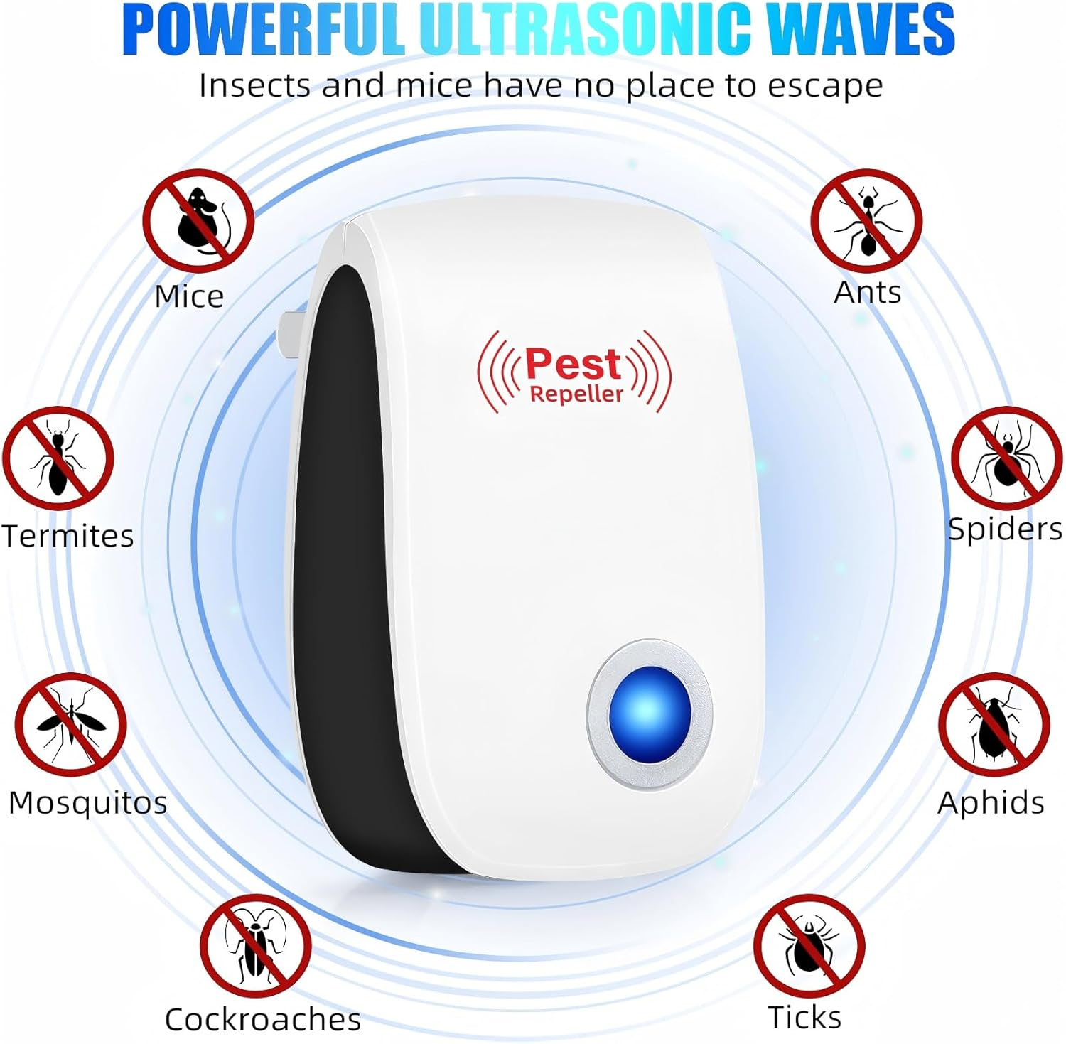Ultrasonic Pest Repeller 8 Pack, AU Plug-In Indoor Electronic Pest Control Repellent, Efficient Repelling Rat, Spider, Ant, Mosquito, Cockroach, Bed Bug and Other Rodents, Non-Toxic Eco-Friendly image number 6
