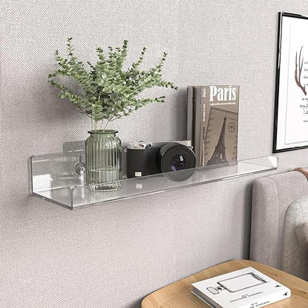 2 Pack Clear Acrylic Shelves 15 Inch, Invisible Floating Bookshelf, Floating Wall Mounted Shelf for Bedroom, Living Room, Bathroom image number 3