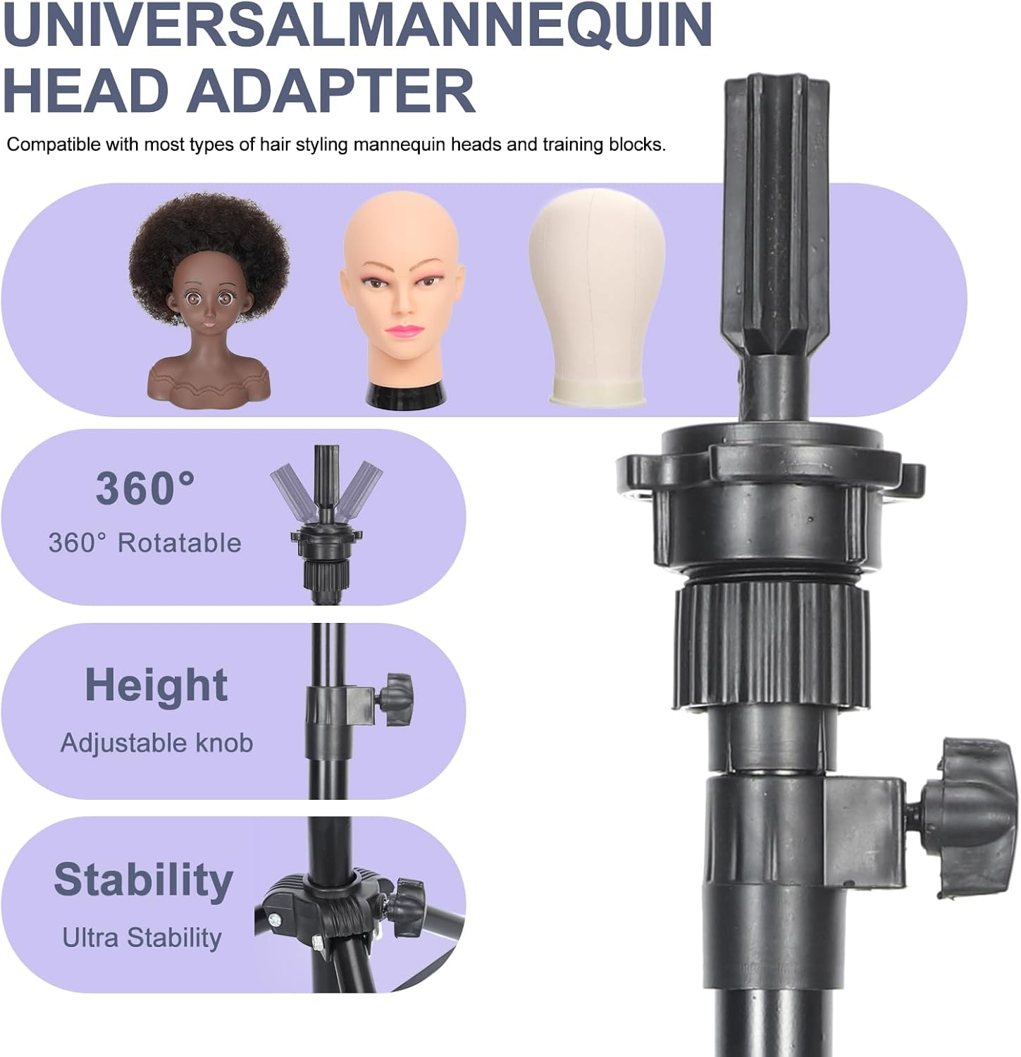 FLWAI Adjustable Wig Stand Mannequin Head Tripod 21-48Inch Reinforced Metal Mannequin Head Stand for Cosmetology Hairdressing Training image number 6