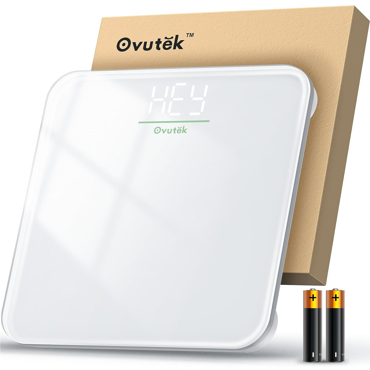 Ovutek Bathroom Scale for Body Weight, Highly Accurate Digital Weighing Machine for People, Upgraded Batteries Included, Compact Size, LED Display, High Standards Sturdy Tempered Glass, 400Lb, White