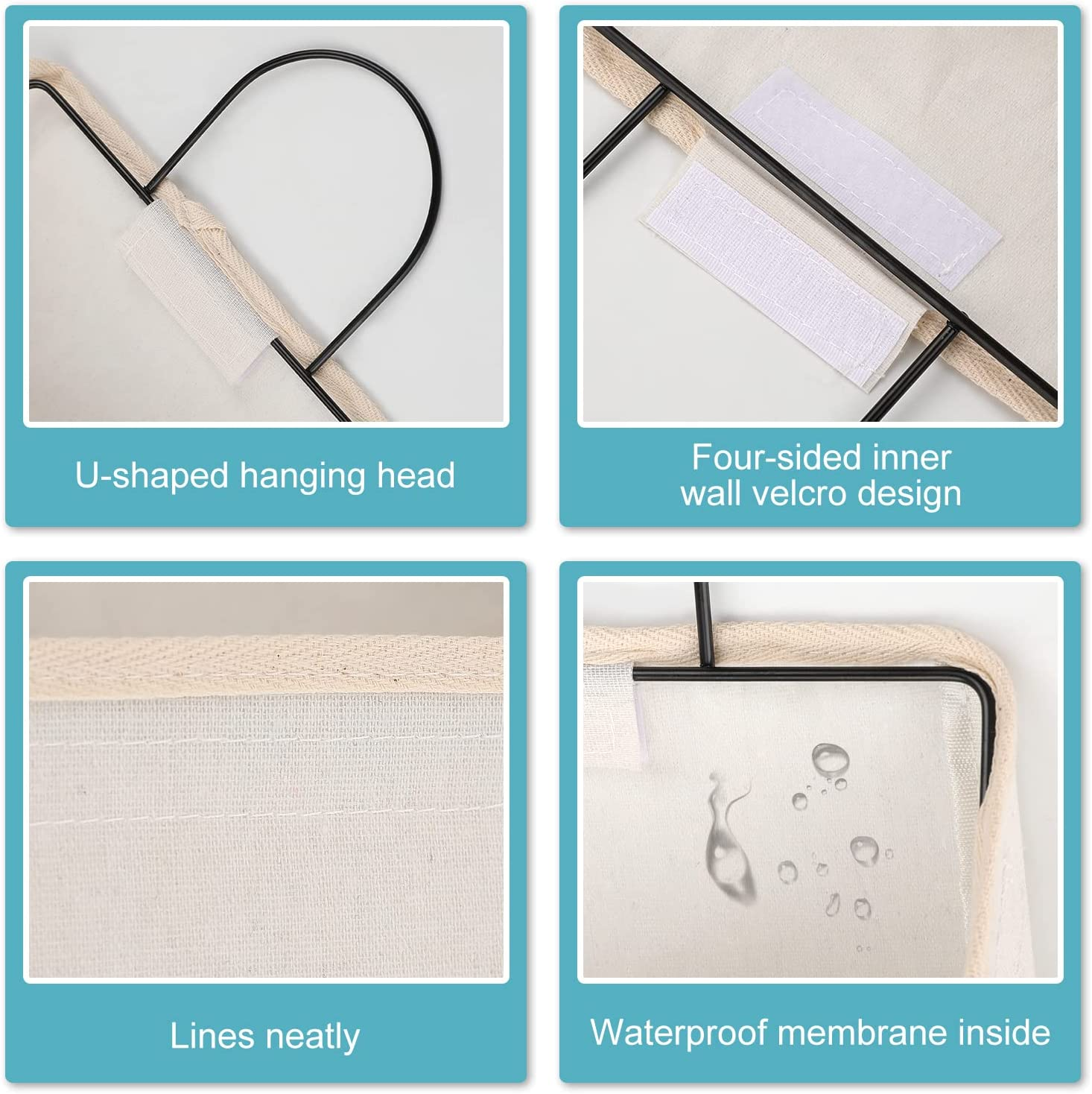 Surblue Wall Hanging Storage Bag with Sticky Hook, Closet Hanging Storage for Pocket, Bathroom Dormitory Organizer Bag, Linen Cotton Organizer Box Containers for Bedroom(White) image number 1