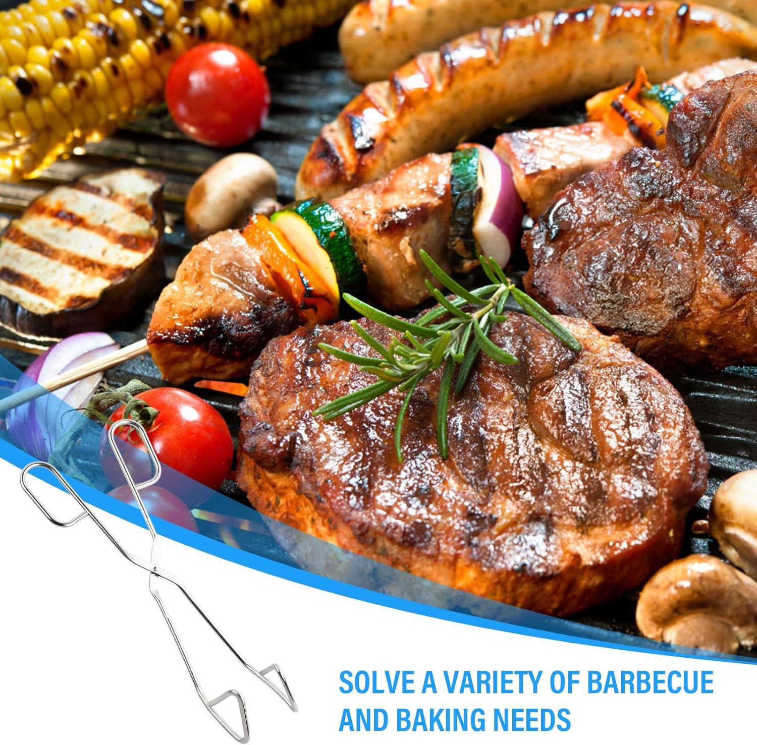 Stainless Steel Barbeque Clamp 25Cm, Cooking Scissor Tongs, Stainless Steel Wire Tong, Kitchen Scissor Tongs, for Cooking Barbecue Stainless Steel Grill Tongs image number 6