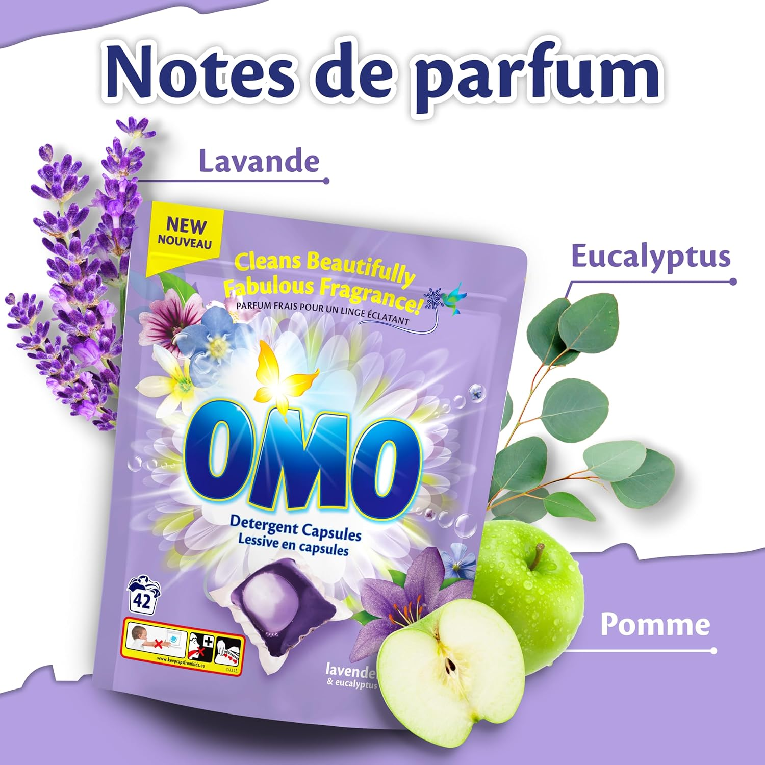 OMO 42PK LAUNDRY DETERGENT CAPSULES LAVENDER and EUCALYPTUS image number 3