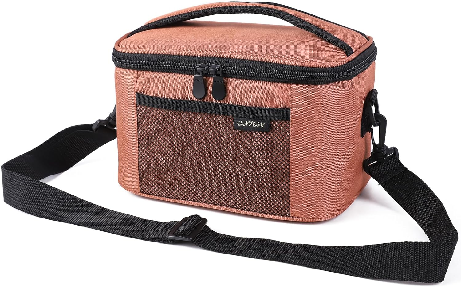 ONTESY Black Lunch Box for Men Women, Solid Color Insulated Bag for Work School Picnic Foldable Medium Size Leakproof Cooler for Kids Boys Girls with Adjustable Shoulder Strap for - 7.2L