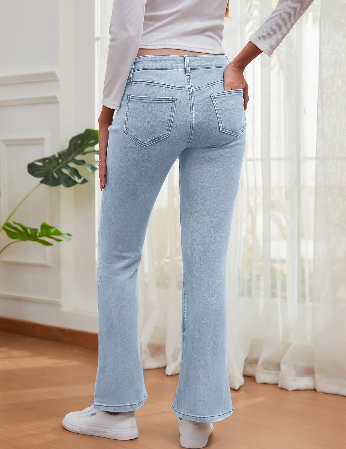 Maternity Jeans for Women Pregnancy Bootcut Jeans Mid-Rise Flare Denim Maternity Pants with Pockets image number 5