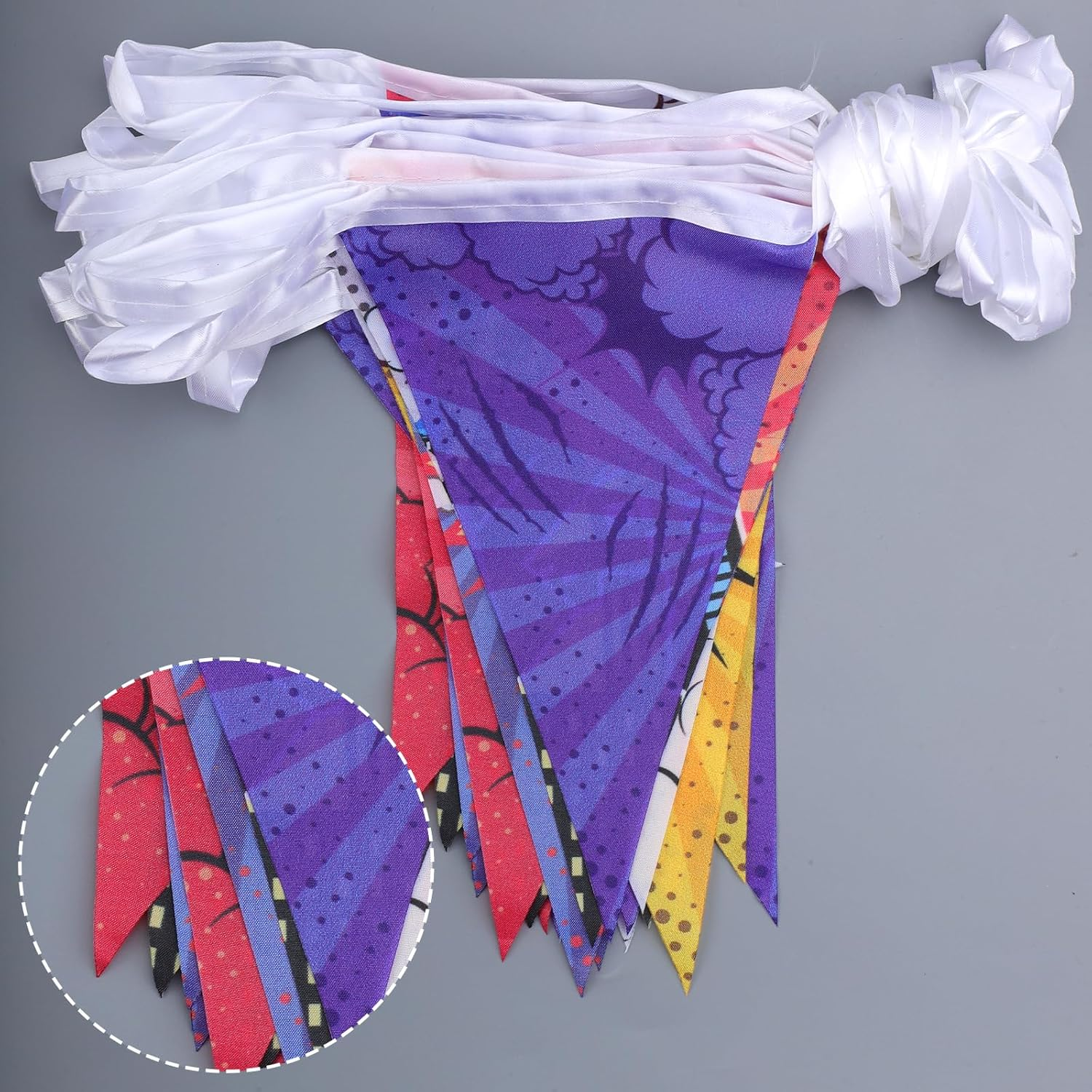 36 Pcs Hero Triangle Banner, 11M/36Ft Colorful Hero Theme Pennant Banner Flags Cartoon Theme Party Decorations Hero Flag Backdrop for Kids Birthday Baby Shower Photo Decoration image number 5