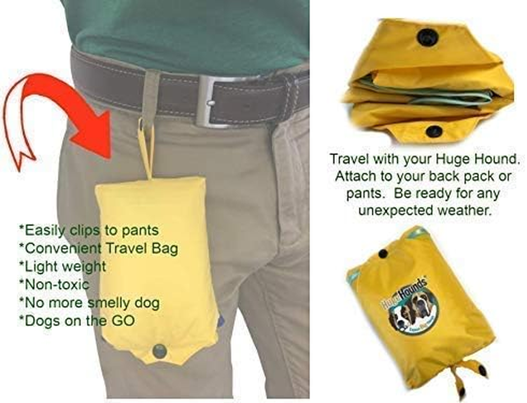 Hugehounds Extra Large Dog Yellow Rain Rover Raincoat with Half Hood XL- Waterproof-Includes a Travel Carry Bag