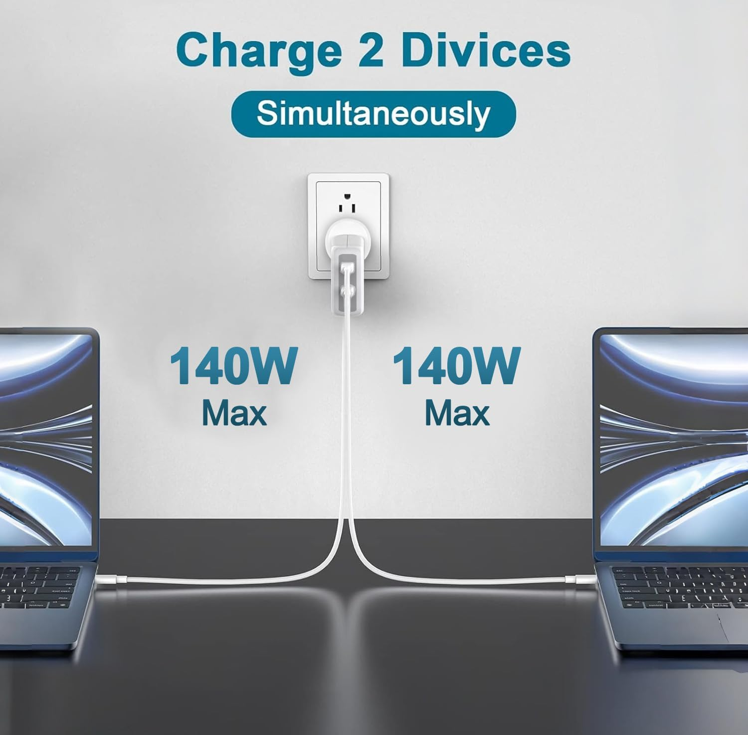 Laptop Charger for Macbook Pro 140W, 2-Ports 140W Fast Charger USB C Macbook Charger, Compatible with Mac Book Pro Air 16 15 14 13 Inch, M1 M2 M3 M4 Series, with 6.6FT Type C & Magnetic 3 Cable image number 6