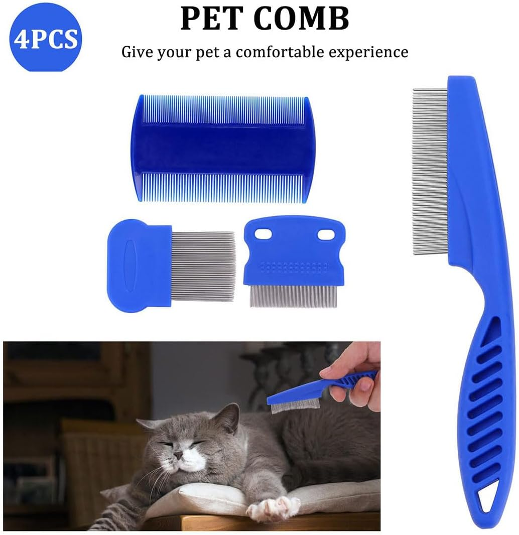 4 Pack Flea Lice Comb, Stainless Steel Flea Comb for Cats Dogs, Professional Dog Grooming Kit with High Strength Teeth, Tear Stain Remover for Small, Medium & Large Pets image number 6