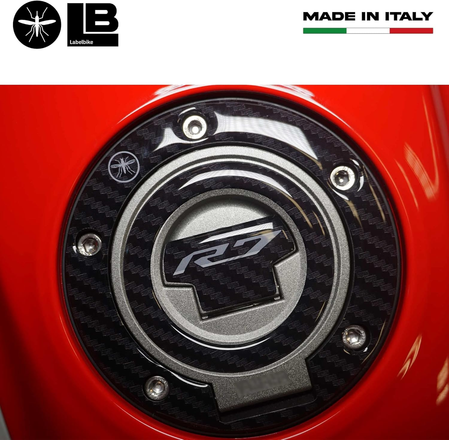 Labelbike - Stickers 3D Motorcycle Tank Cap Protection and Decoration in Resin Compatible with Yamaha R7 2021-2024 - Color Carbon Black Grey