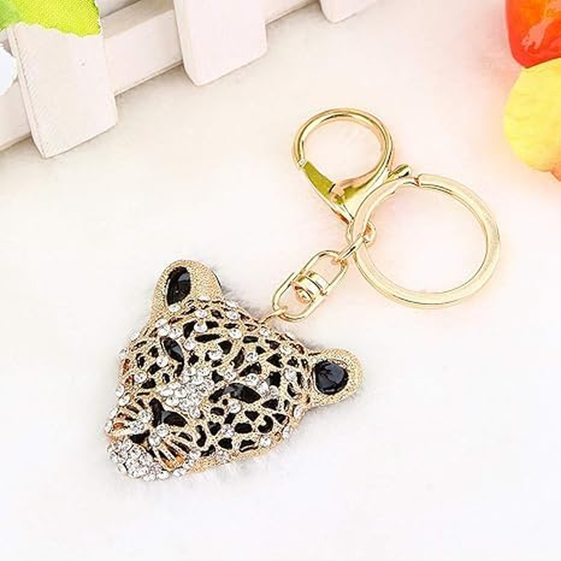 Leopard Bag Pendant, 2&times;1.97 in Leopard Charm, 1PC Gold Rhinestone Keychain Cute Cheetah Head Purse Key Ring Chain Sparkling Crystal Charming Decoration Adornment for Wallet Handbags Lady Girlfriend image number 5