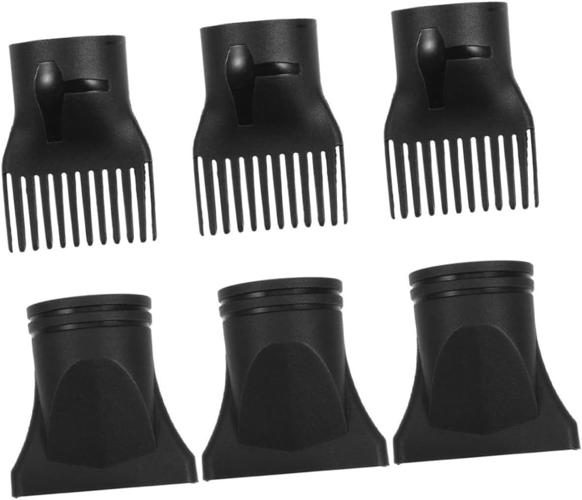 6-Pcs Universal Hair Dryer Diffuser and Concentrator Attachments, Black Plastic Styling Nozzle Set for Salon and Home Use, Precision Hairdryer Accessories for Curly and Straight image number 1