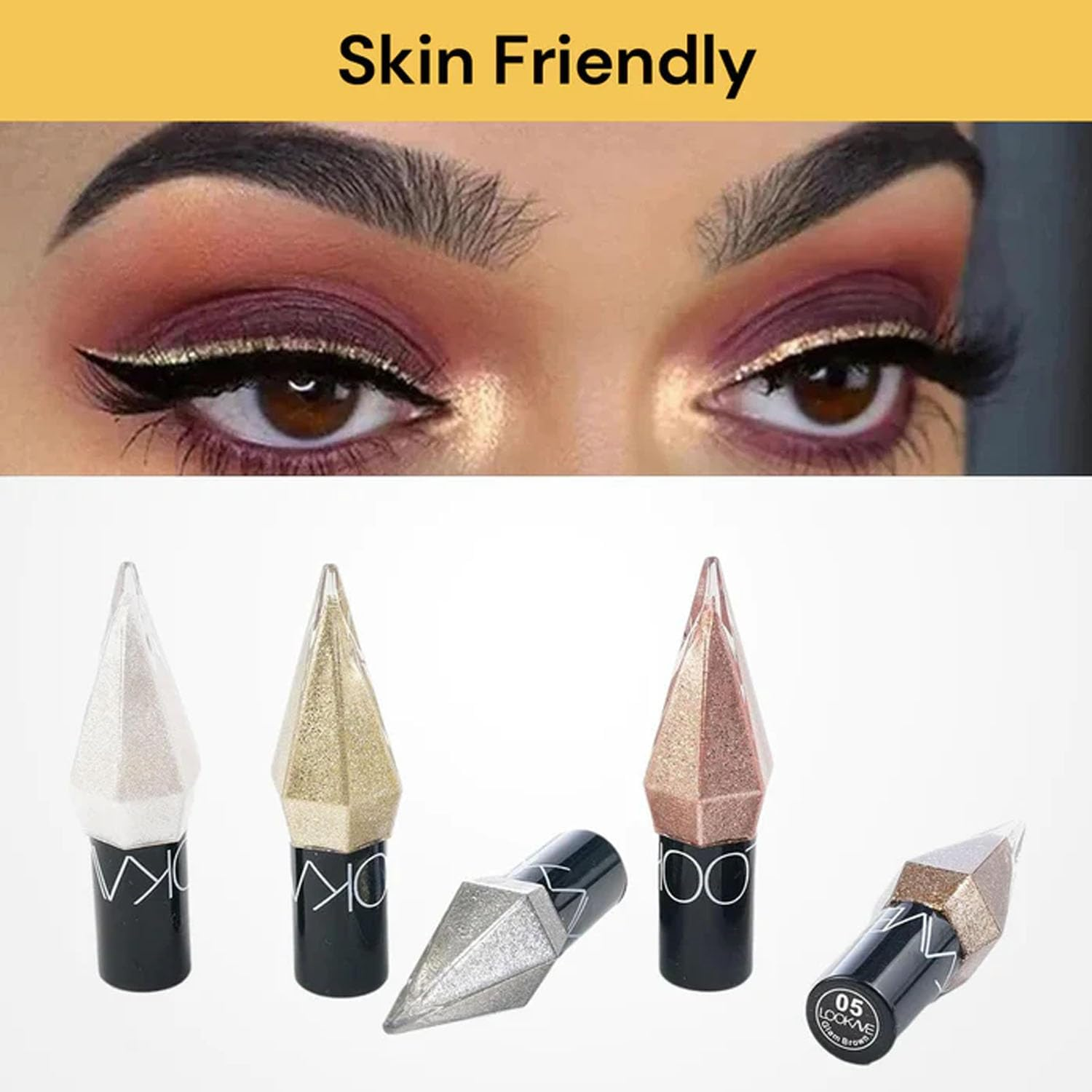 EZONEDEAL 5Pcs Glitter Liquid Eyeliner, 5 Colors Metallic Shimmer White Silver Gold Diamond Eye Liner, Glitter Eye Liner Eye Shadow Pencils, Waterproof Eyeshadow Long Lasting Glow Sparkle for Women image number 4