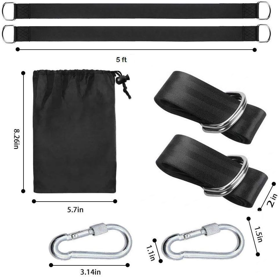 Tree Swing Straps, 2 PCS Hanging Kit 5Ft Straps Holds 2200 Lbs with 2 Safer Lock Snaps Perfect for Swing Seat, Plank, Hammock