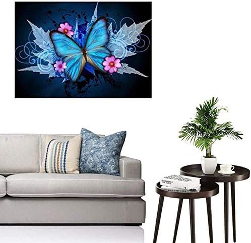 DIY 5D Diamond Painting by Number Kit, Full Drill round Crystal Rhinestone Embroidery Cross Stitch Home Wall D&eacute;cor Art Craft Canvas,Butterfly,15.75 X 11.81 Inch