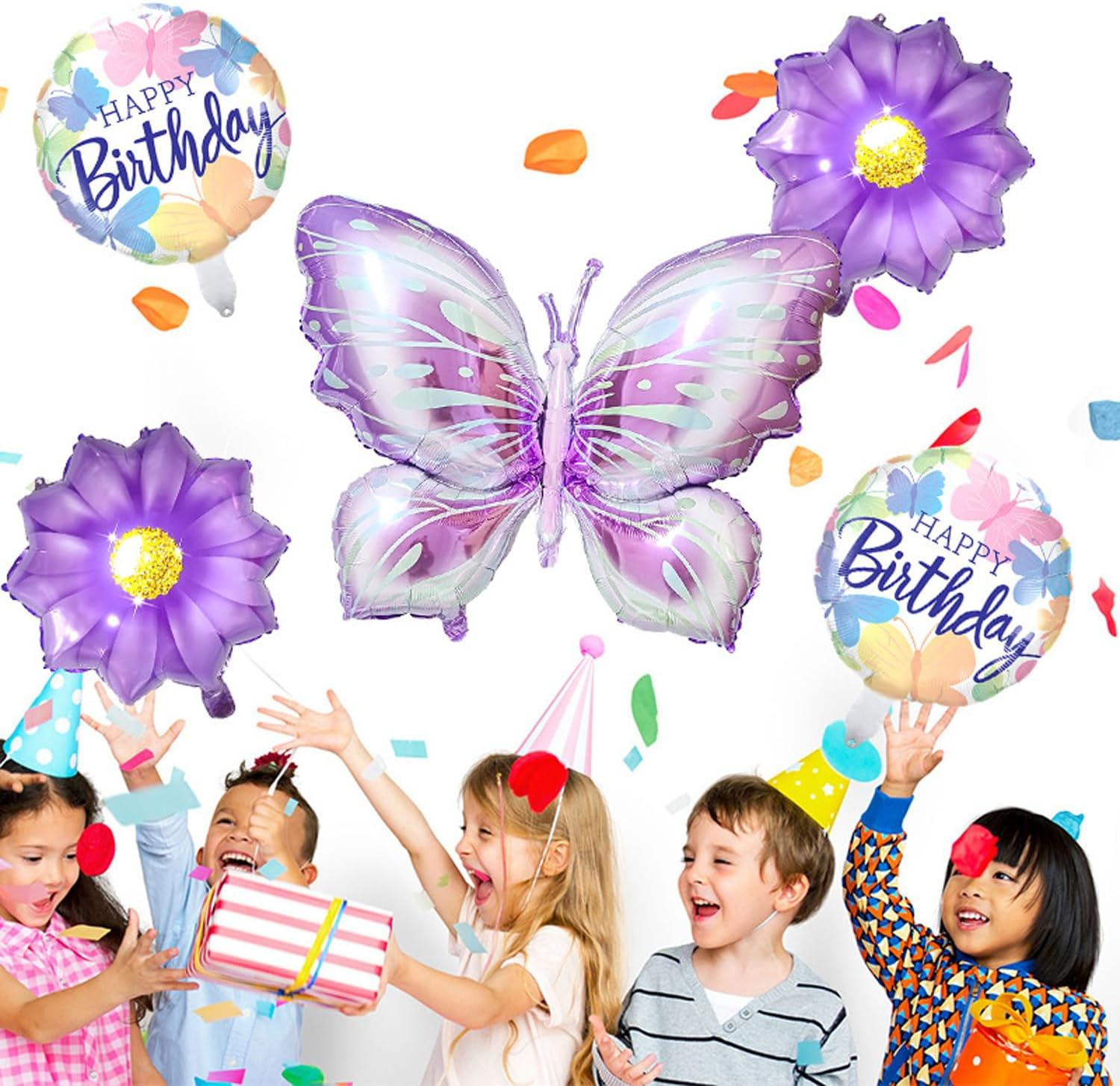 Butterfly Daisy Number Balloons 3Nd Happy Birthday Party Decorations Purple Butterfly Foil Mylar Latex Balloon Set 32Inch Digital Daisy Sequin Birthday Party Decoration Number 3 - Number 2 image number 6