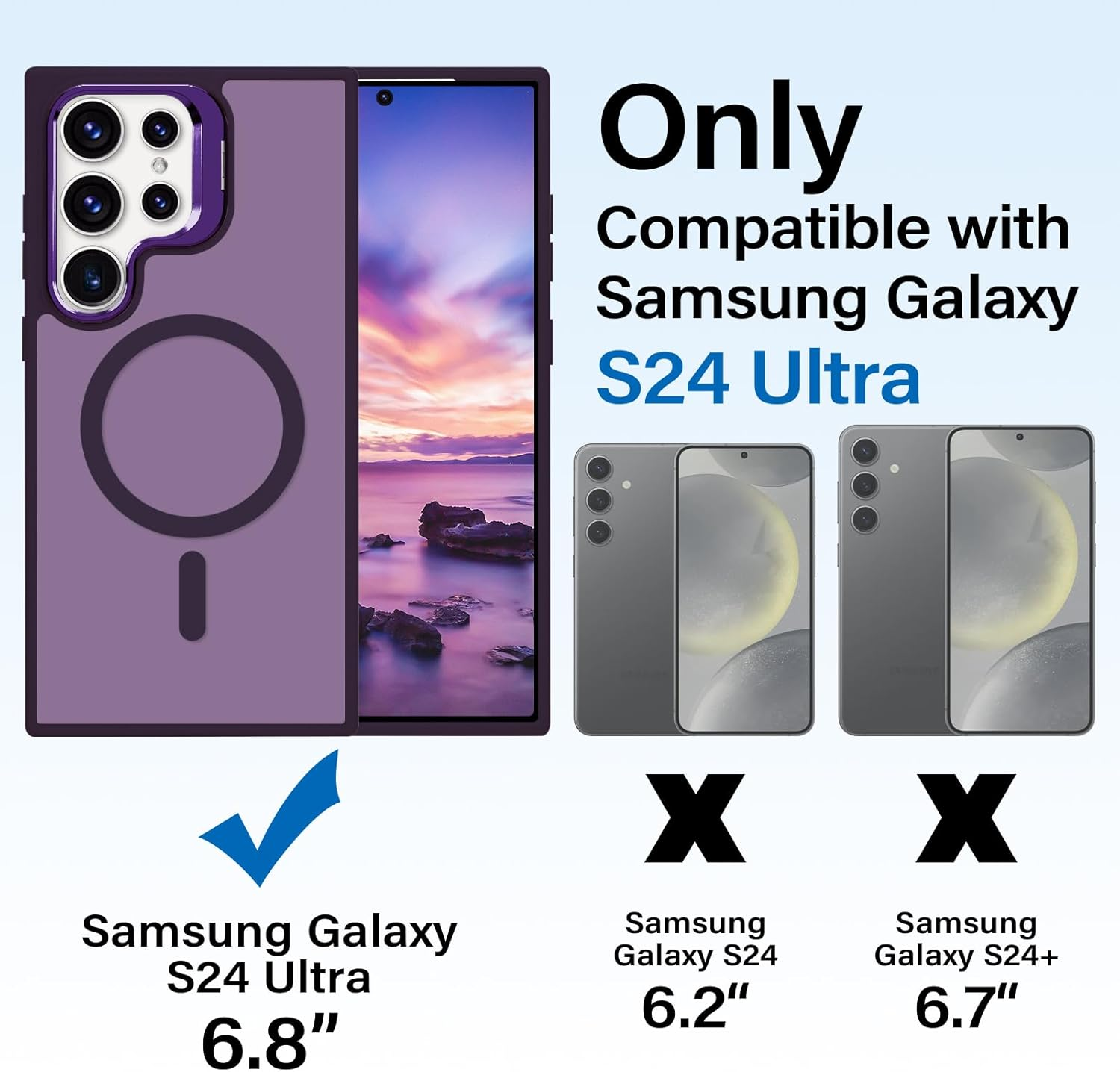 Tcaraersing for Samsung Galaxy S24 Ultra Magnetic Case with Stand [Compatible with Magsafe] Built-In Camera Ring Holder Stash Kickstand Slim Matte Frosted Cover Anti-Fingerprint, Translucent Purple image number 5