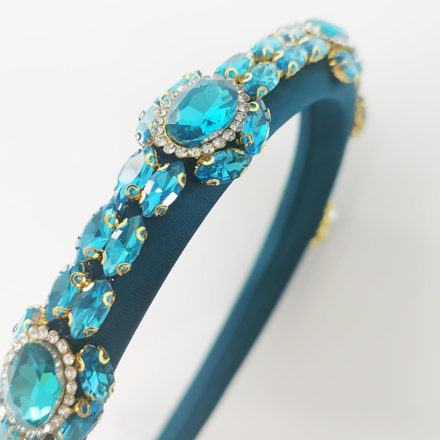 TRADERPLUS Rhinestone Padded Headband Baroque Crystal Embellished Hairbands Party Wedding Headband Handmade Gorgeous Hair Accessories (Blue, One Size)