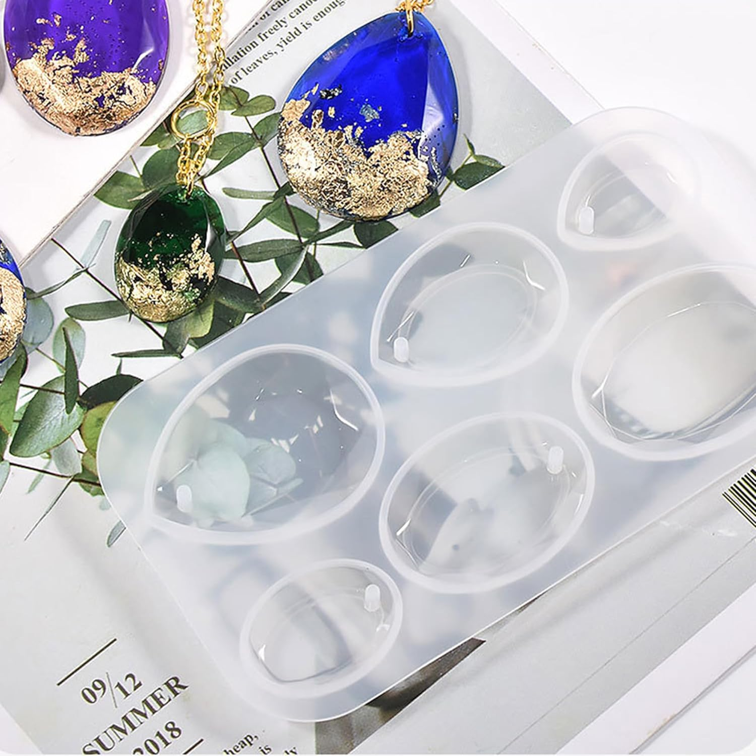 Waterdrop and Oval Resin Jewelry Molds,6 Cavities Silicone Pendant Molds for Resin Epoxy,Resin Casting Molds with Hanging Hole for DIY Gem Cabochon Pendant, Earring, Necklace Jewelry Making