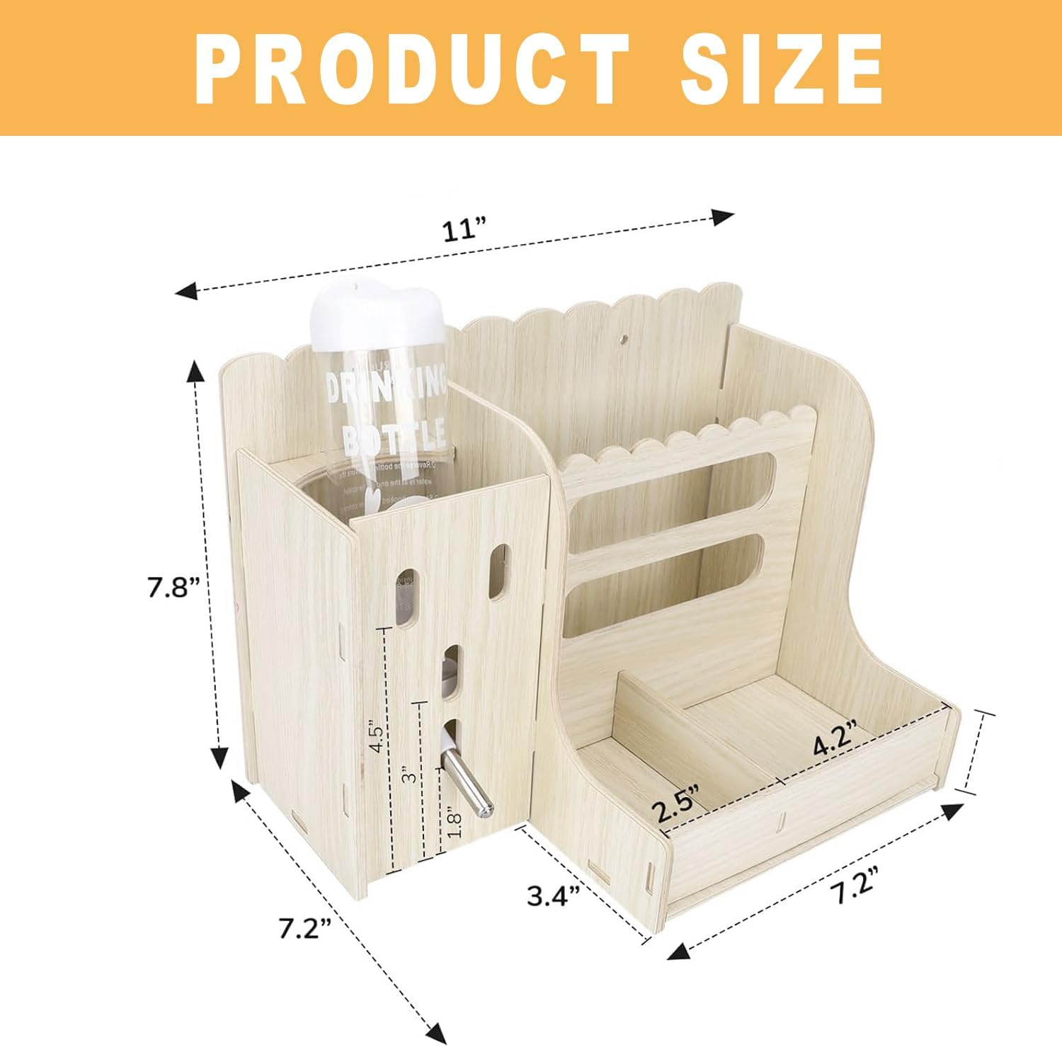 Wooden Hay Feeder for Small Pets Guinea Pig Feeder Rabbit Guinea Pig Chinchilla Multi-Function Kettle Grass Stand Non-Toxic Wooden Hamster Hay Feeder for Bunny Guinea Pig Chinchilla image number 6