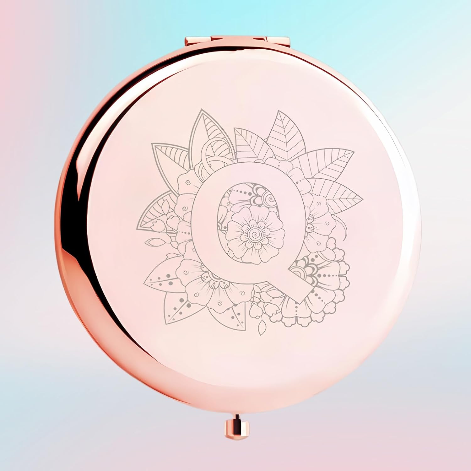 Rose Golden Compact Makeup Mirror, A-Z Surname Style Design, Perfect Present for Birthday Present, Christmas, Mother'S Day, Sister Gifts and Best Friends Gift. 1X/2X Magnifying, Foldable Cosmetic, U