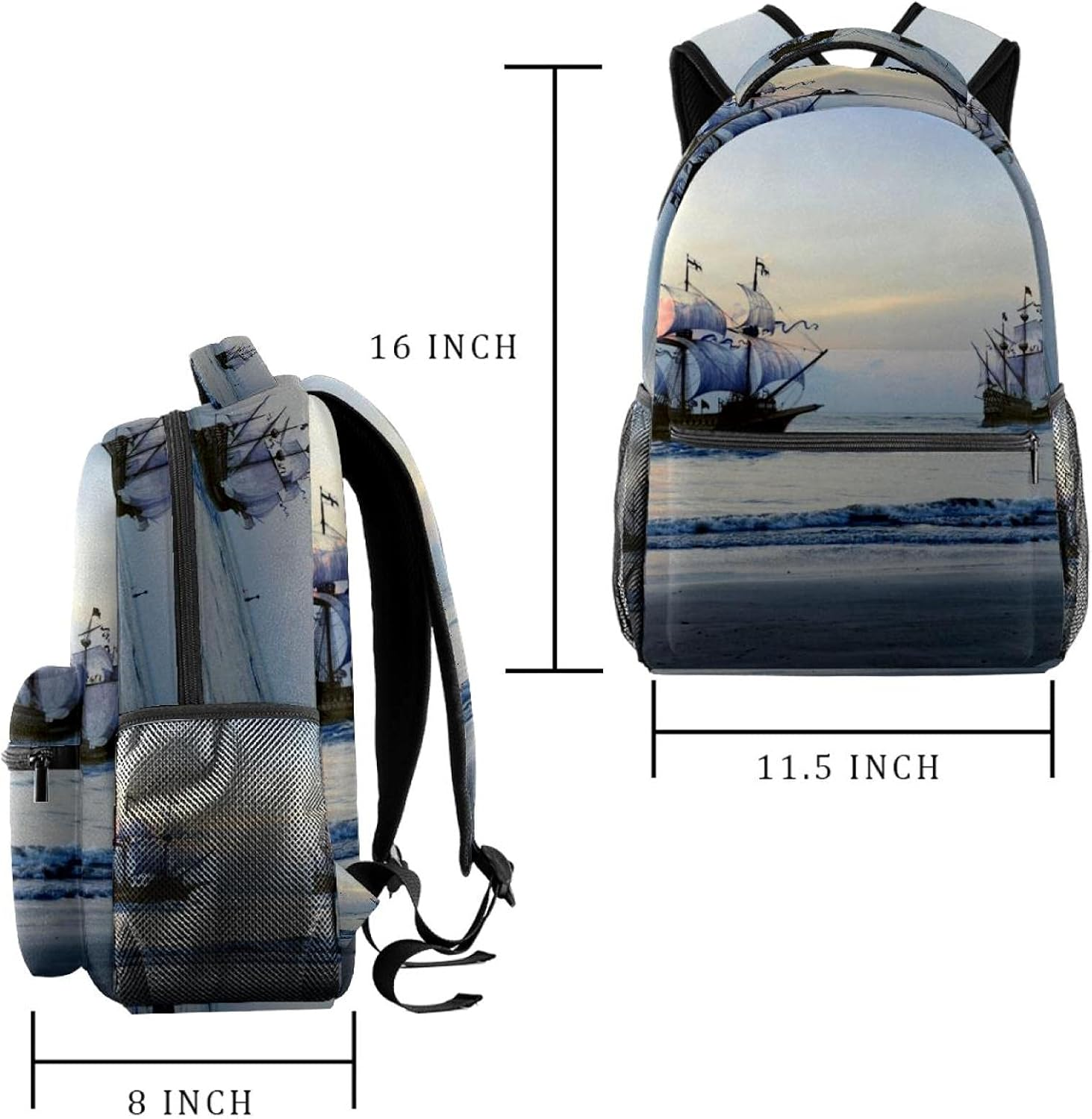 Pirate Ship Backpack Students Shoulder Bags Travel Bag College School Tote Backpacks image number 1