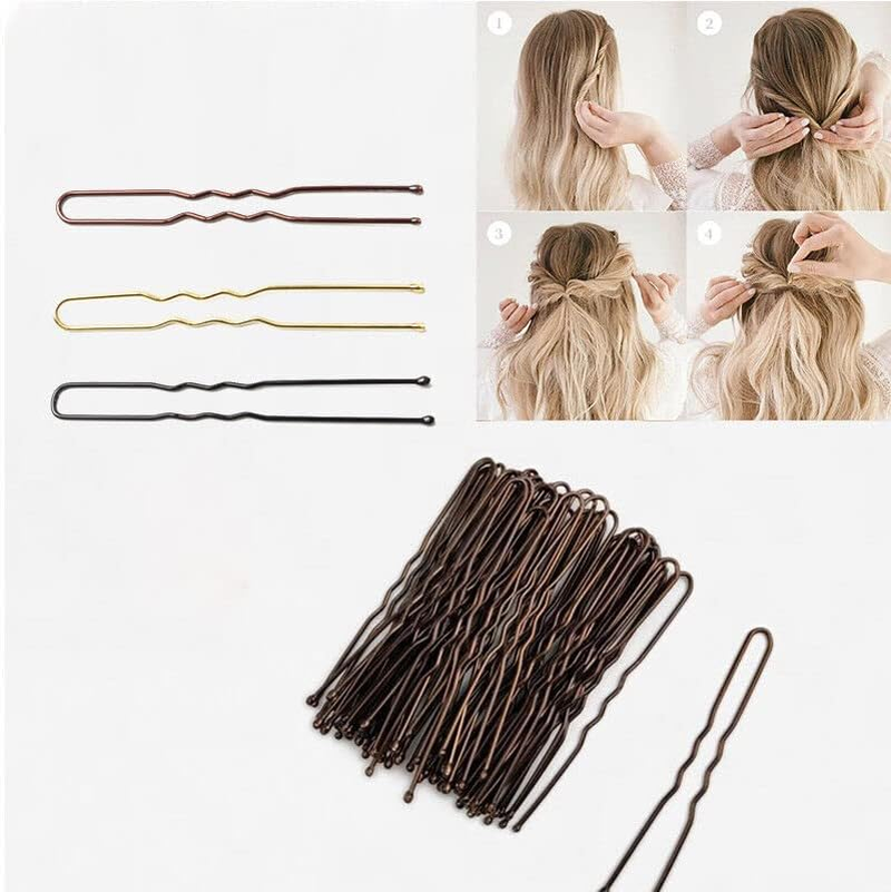 AIMALL 100PCS 6Cm U Shaped Hairpins Ripple Bun Pins Hair Clips Grips Girls Bun Dance - Metal Hair Clips for Secure Bun & Updo Styles - Ideal for Dance, Weddings, and Fashion - Brown image number 6