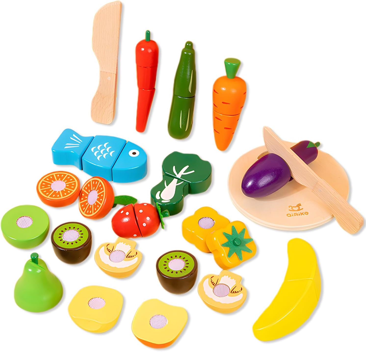 Wooden Play Food for Kids Play Food Kitchen Cutting Fruits Toys for Toddlers Pretend Vegetables Gift For3- 7 Years Old Boys & Girls Educational Toys image number 1