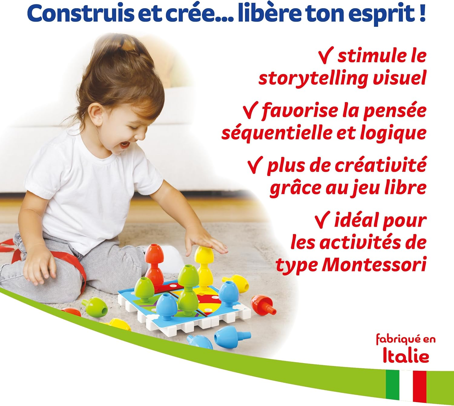 Quercetti 2270 Quercetti-2270 Jumbo Peggy-Early Learning Button Art Game Construction Plugging Toys image number 1