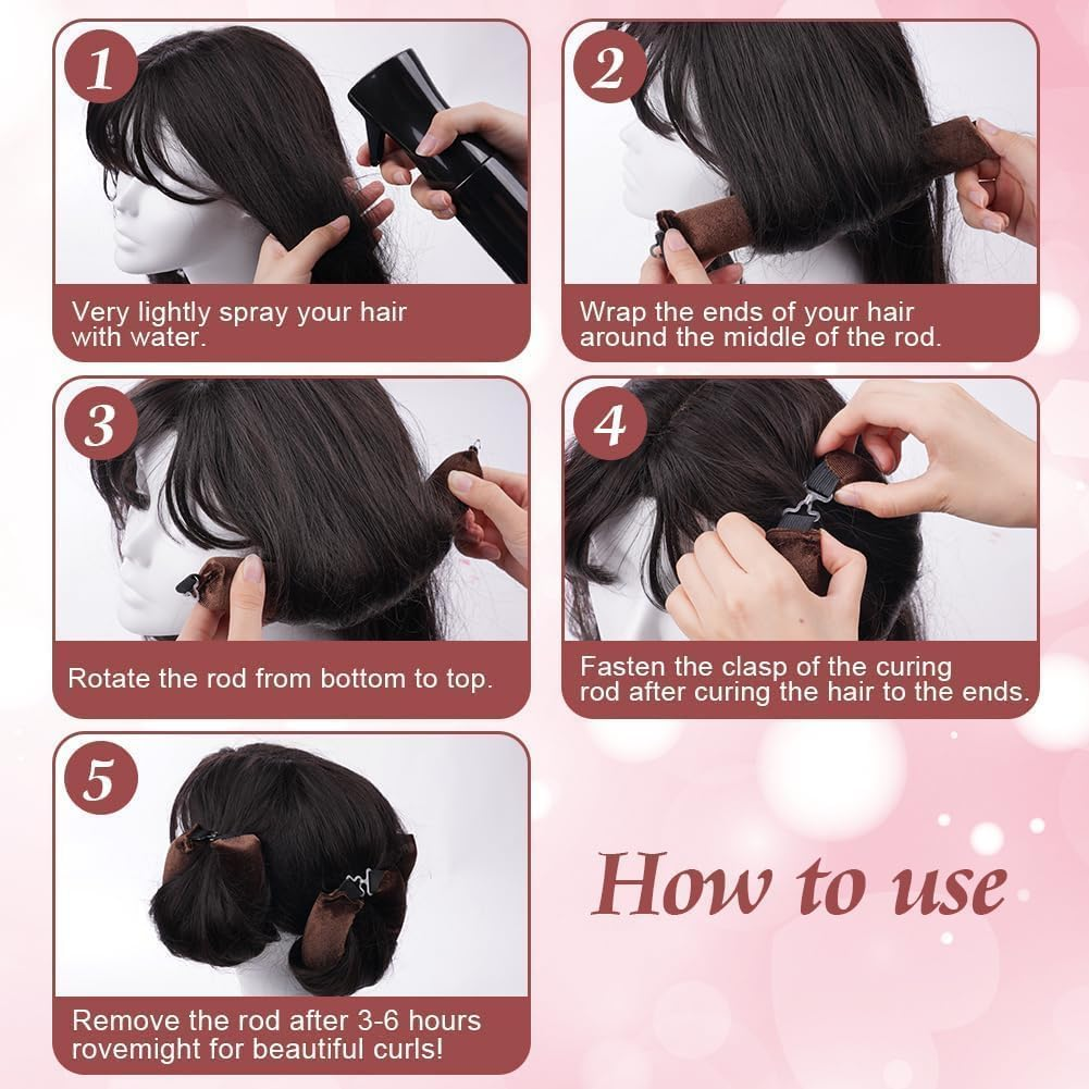 Heatless Curls Overnight Blowout Rod,3Pcs Heatless Hair Curler Blowout Rod,Overnight Heatless Hair Curler,Overnight Heatless Curls Blowout Rod with Hook,Overnight Heatless Curls Blowout Rod for Women image number 4