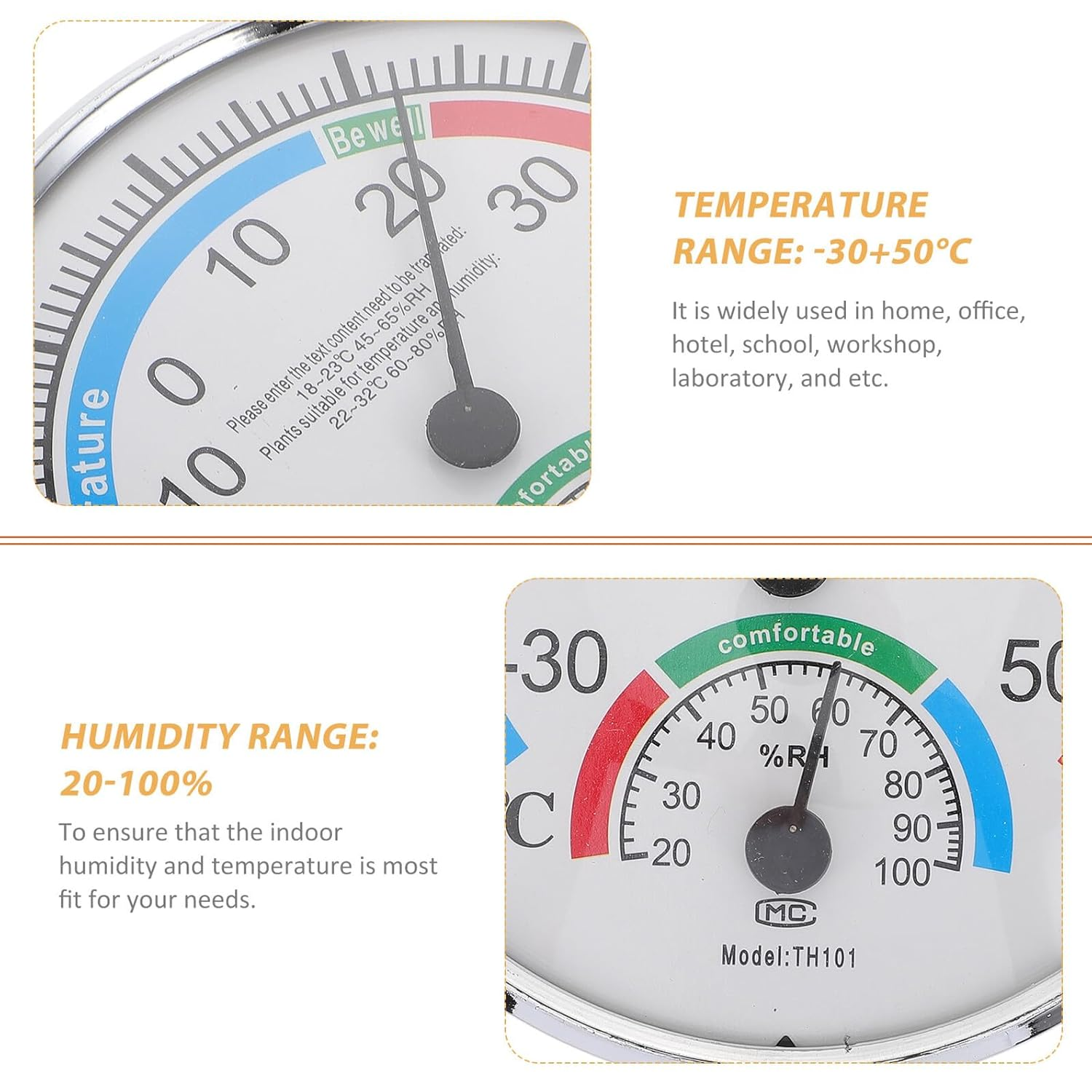 COHEALI Precise Hygrothermograph Indoor Outdoor Thermometer Hygrometer with Color-Coded Dial for Home Patio Sauna High Accuracy Temperature and Humidity Measurement image number 2