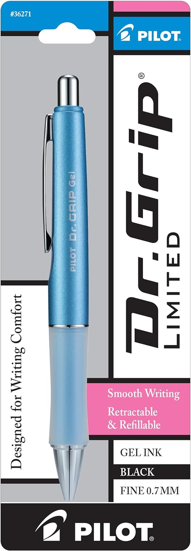 PILOT Dr. Grip Limited Refillable & Retractable Gel Ink Rolling Ball Pen, Fine Point, Metallic Charcoal Gray Barrel, Black Ink, Single Pen (36270)