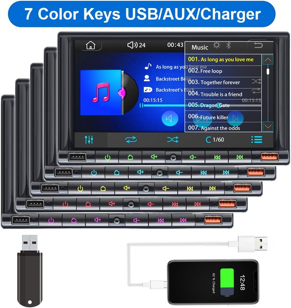 7" Wireless Double 2 Din Car Stereo Apple Carplay Radio Screen for Car Audio Receivers, Bluetooth Car Play Android Auto Touchscreen Head Unit,Rca Outputs, Backup Camera, SWC, FM/AM image number 3