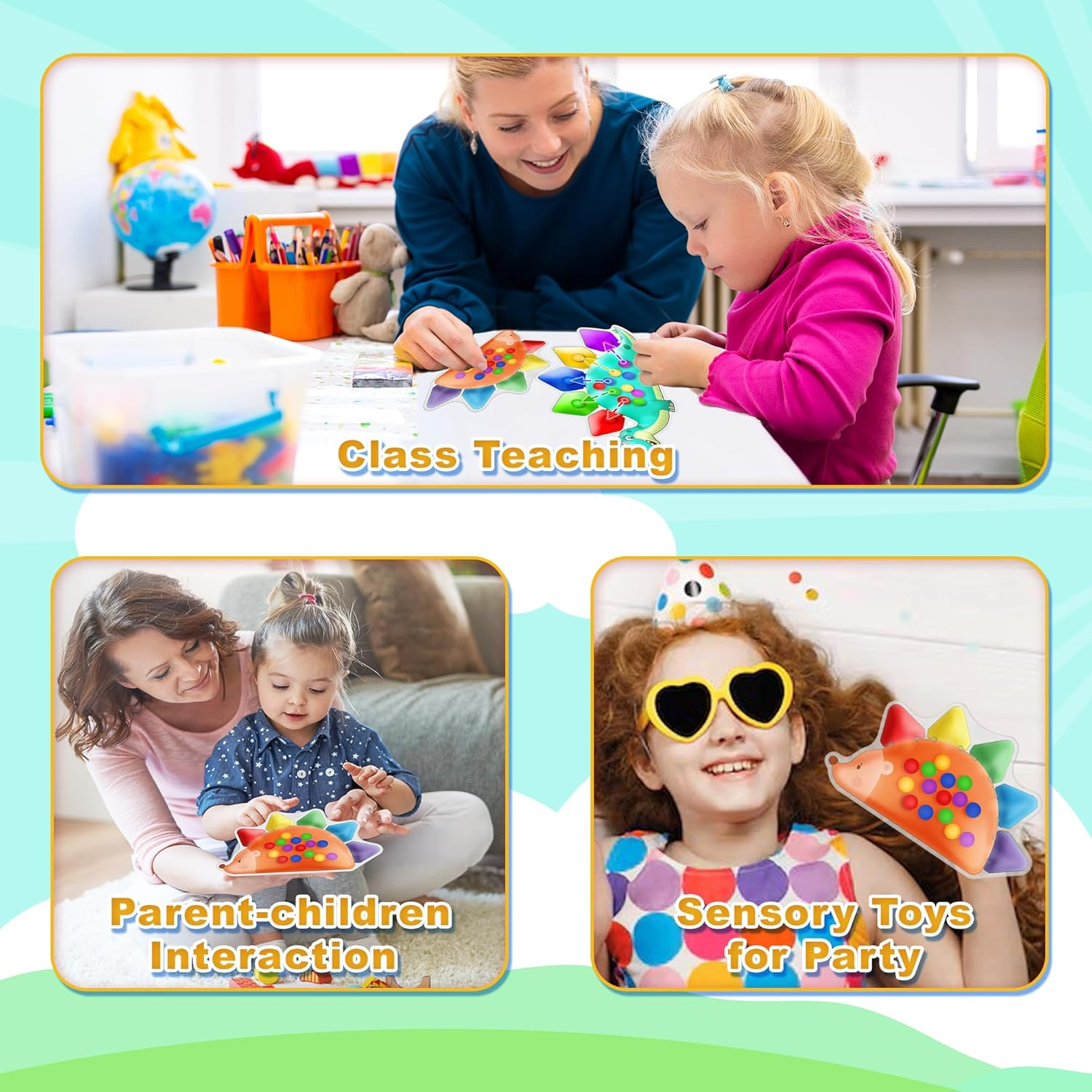 2Pcs Color Sorting Sensory Toy,Fine Motor Skill Games Learning Toys for Toddlers, Hedgehog Dinosaur Color Matching Preschool Activities Educational Calm down Fidget Squishy Sensory Toys for Kids Gifts