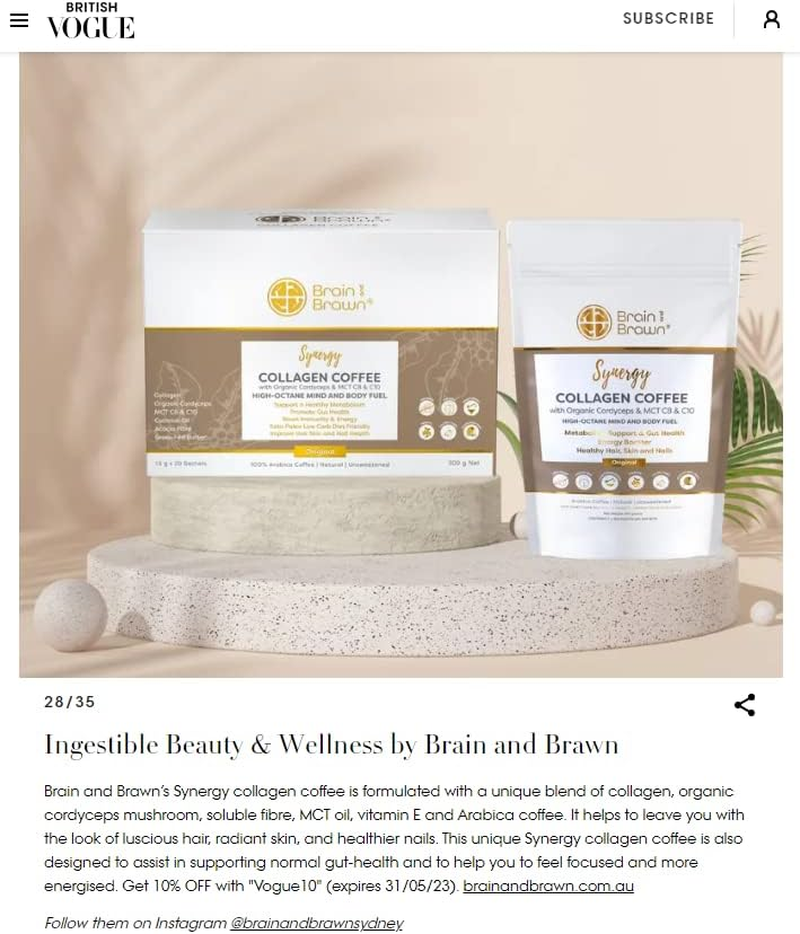 Synergy Collagen Coffee (7 X 15G Sachet) with Organic Cordyceps and Collagen Peptides for Skin, Hair and Nail Health, MCT Oil, Organic Cordyceps and Acacia Fibre, 100% Arabica Coffee, Unsweetened, All-In-One Beauty Coffee 105G (7 Serves)